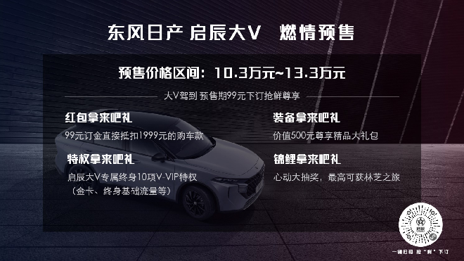 东风日产 启辰大V来了  10.3万元-13.3万元燃情预售