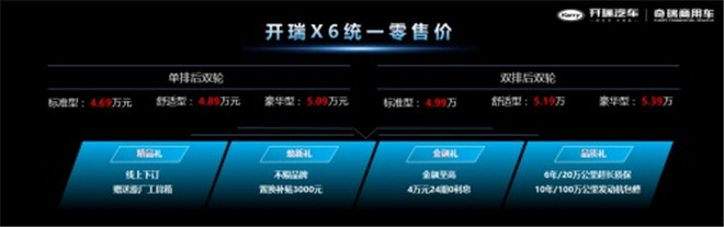 开瑞X6上市开启宽体舒适大微卡新时代 4.69万元起售