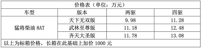 硬核够狠 猛将柴油8AT皮卡9.98万跨界来袭