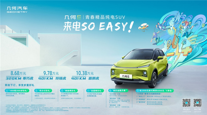 售价8.68万元起，和青春精品几何E一起“so easy”