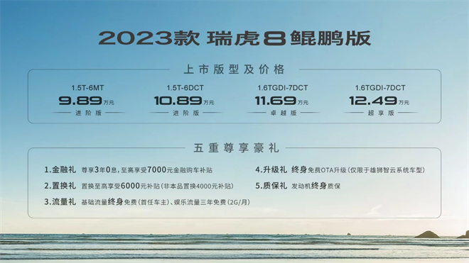 十大全系标配 2023款瑞虎8鲲鹏版9.89万元正式上市